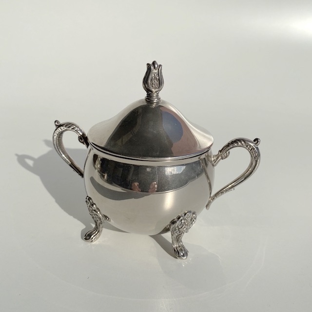 SUGAR BOWL, Silver w Lid